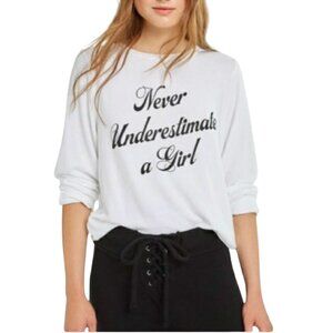 NEW Wildfox Never Underestimate A Girl White Long Sleeve Sweatshirt - M